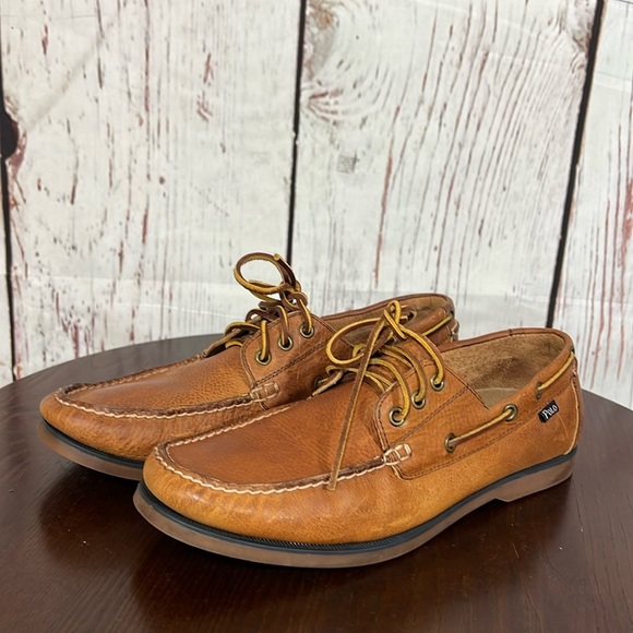 Ralph Lauren Polo Tan Leather Loafers Slip-Ons Vintage 80s 90s in size 9.5 GUC - Picture 1 of 17